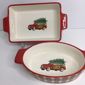 Casserole DiVintage Grace Bake Shop 2 Holiday Red Truck Christmas Tree P…